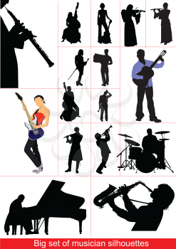Big set of musicians silhouettes. Orcestra