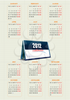 2012 calendar. Vector illustration 