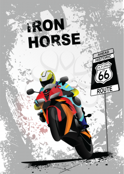 Grunge gray background with motorcycle image. Iron horse. Vector illustration