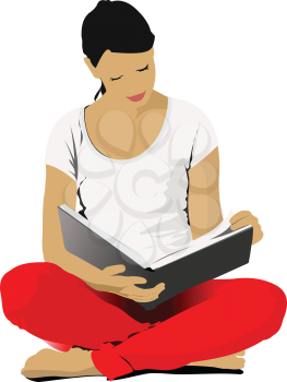 Young Woman reading book. Vector illustration 