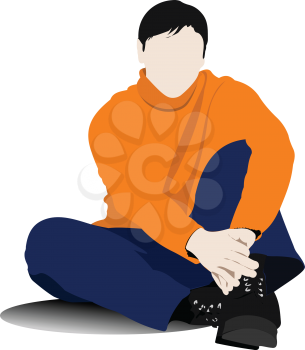 Sitting  on the floor young man. Vector illustration