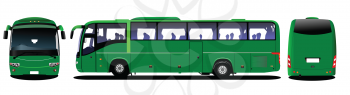 City bus. Tourist coach. Frontal, rear, side view. Vector illustration