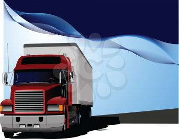 Blue abstract background with truck image. Vector illustration