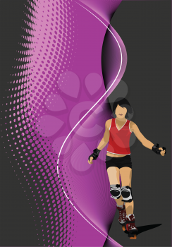 Abstract background with Roller skater silhouette. vector illustration