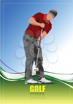 Golf player poster. Vector illustration 