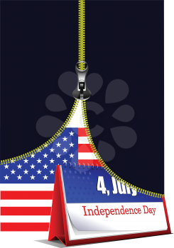 Zipper open USA flag with desk calendar image. Vector illustration