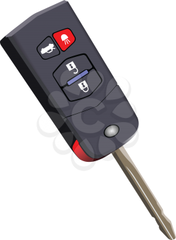 Car key with remote control isolated over white background. Vector illustration