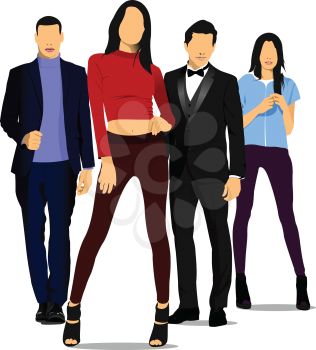 Two young handsome men and two young women. Vector illustration