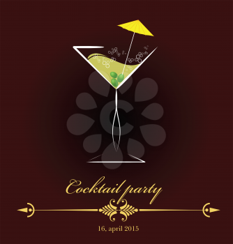 Glass of red wine. invitation to cocktail party. Vector illustration