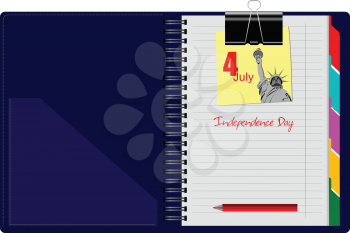 Blue Notebook open with clipped yellow none. Independence day. Vector illustration