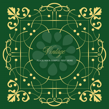 
Gold ornament on green background. Can be used as invitation card. Vector illustration