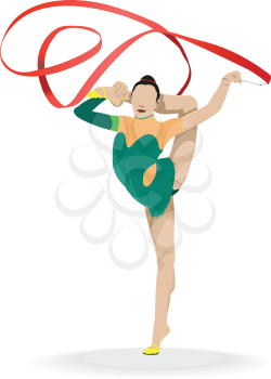 Rhythmic gymnastics the girl with a tape. 3d vector illustration