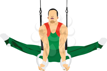Gymnast Performing On The Rings. 3d vector illustration