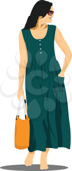 Young barefoot woman in green. 3d vector  illustration 