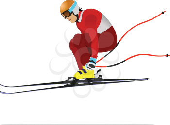 Skier skiing downhill. 3d vector color  illustration
