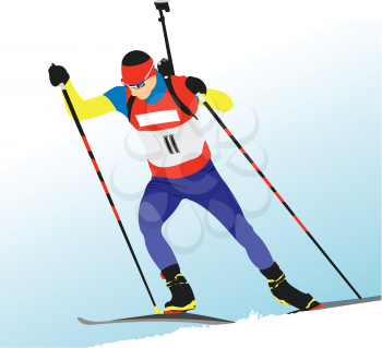 Biathlon runner colored silhouette. Vector 3d illustration