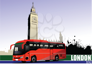 Red tourist bus in London. Coach. Vector illustration