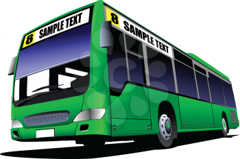 Green  City bus on the road. Coach. Vector illustration