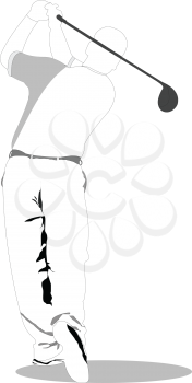 Golfer. Black-white sketch for designers. Easy color change