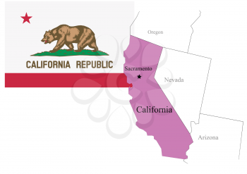 State California of Usa flag and map, vector illustration