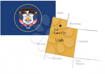 State New Utah of Usa flag and map, vector illustration