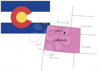 State Colorado of Usa flag and map, vector illustration