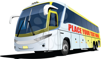 White-yellow  City bus on the road. Coach. Vector 3d illustration