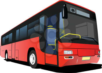 Red   City bus on the road. Coach. Vector 3d illustration