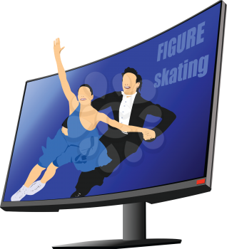 Flat computer monitor with figure skating. Display. 3d  illustration