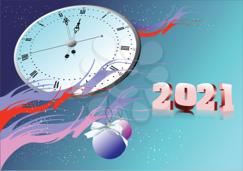 Christmas - New Year background with 2021 3d image. Vector 