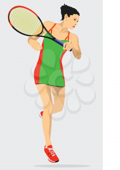 Woman Left Hand Tennis player. Colored Vector 3d illustration for designers