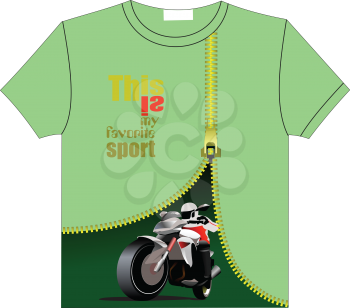 Trendy T-Shirt design with biker image. Vector illustration