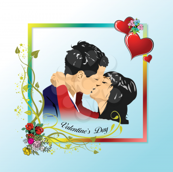 Valentine`s day. 14 February. Kissing couple. Vector 3d illustration. 