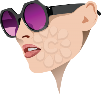 Woman`s face with sunglasses. 3d vector color illustration