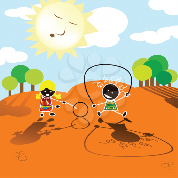 Royalty Free Clipart Image of Children Playing in the Sun