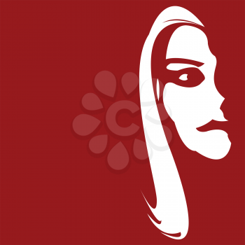 Royalty Free Clipart Image of a Shadowed Girl's Face Against Red