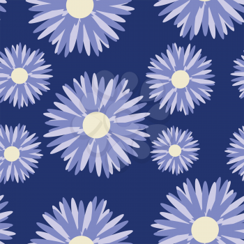 Royalty Free Clipart Image of Blue Daisy Type Flowers on a Blue Background