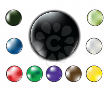 Royalty Free Clipart Images of Coloured Buttons With a Big Black One in the Centre