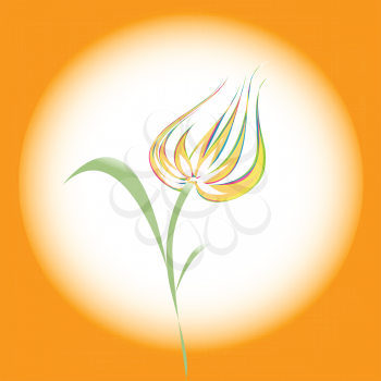 Royalty Free Clipart Image of a Tulip in a Circle With an Orange Background
