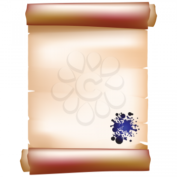 Royalty Free Clipart Image of a Papyrus Scroll With an Ink Stain