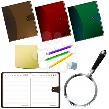 Office supplies set over white background