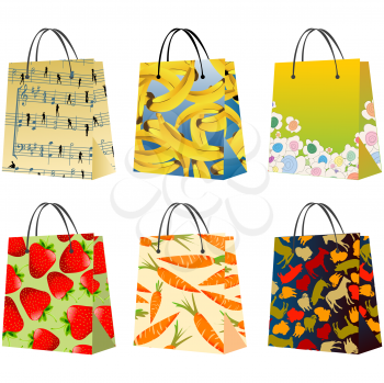 Shopping bags collection, isloated objects against white background