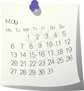 2013 May calendar on white paper