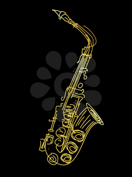 A golden saxophone, stylized hand drawing graphic