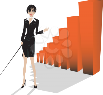 Conceptual layout with a business woman presenting statistic bars 
