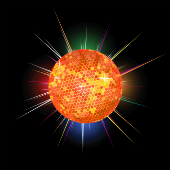 Bright shiny disco ball over black, abstract art
