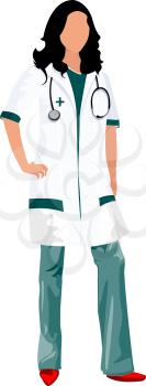 A female doctor or a nurse with a stethoscope, isolated objects over white background