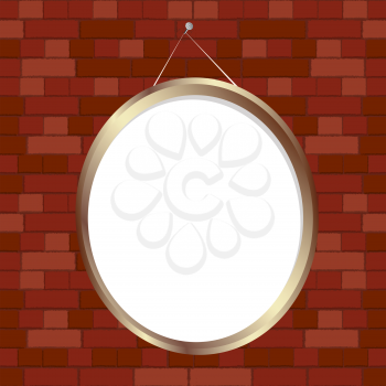 Oval empty frame nailed on brick wall, no mesh or transparencies