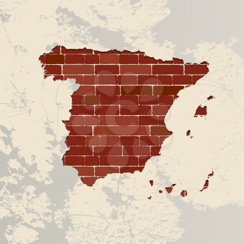 Spain map on a brick wall