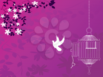 Bird flying away form cage, vintage background